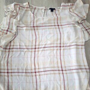 ANN TAYLOR Factory Short Sleeve Plaid Top Size Large